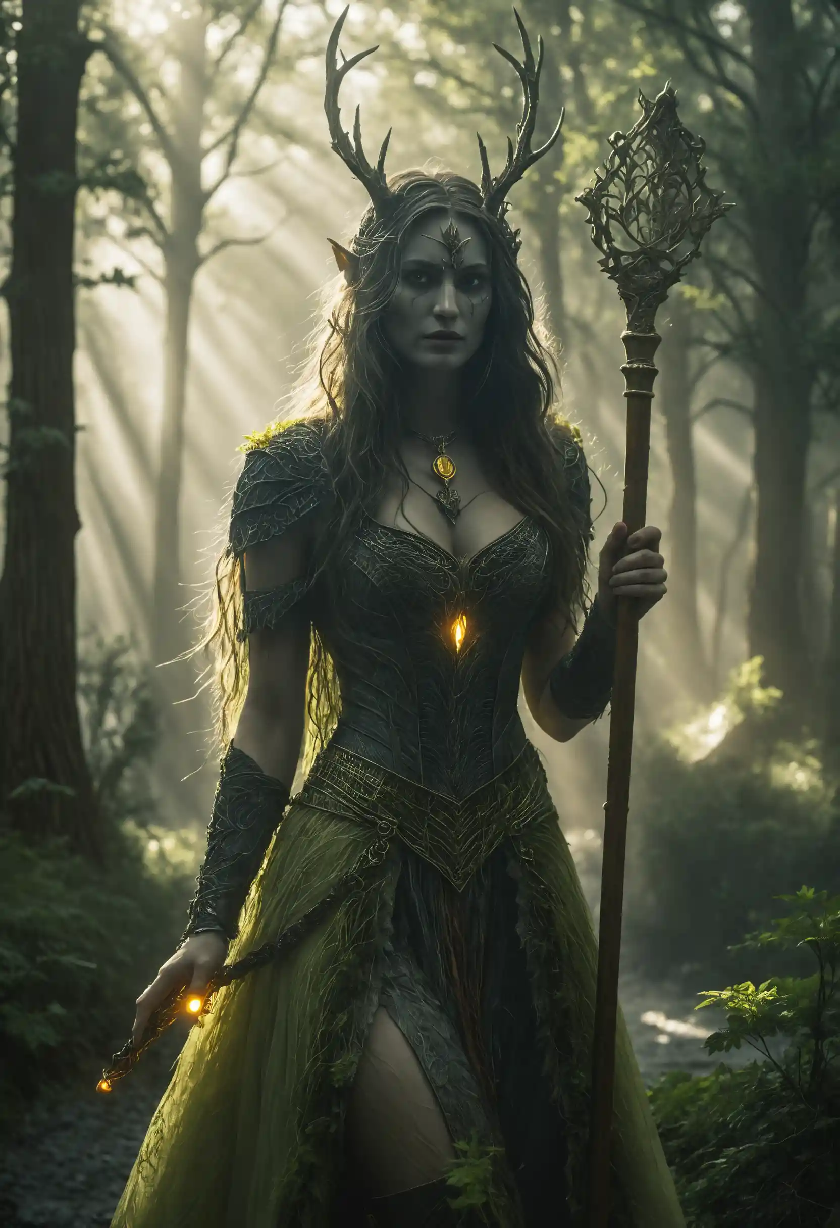 Cinematic gothic fantasy woman in moonlit atmospheric scene