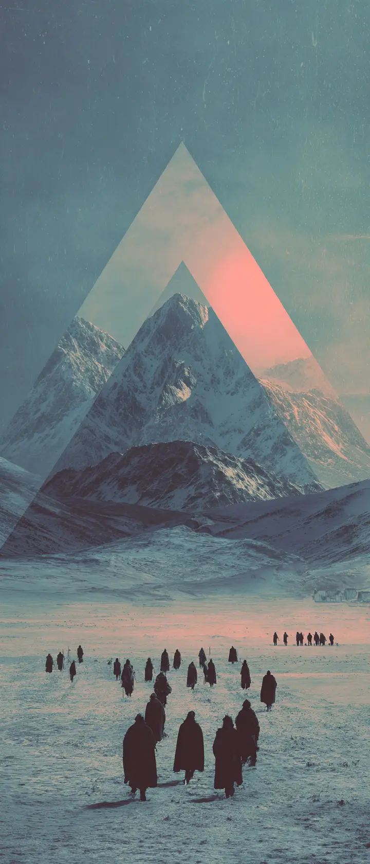 Glitchcore-Winterfestung mit surrealen Eiskriegern