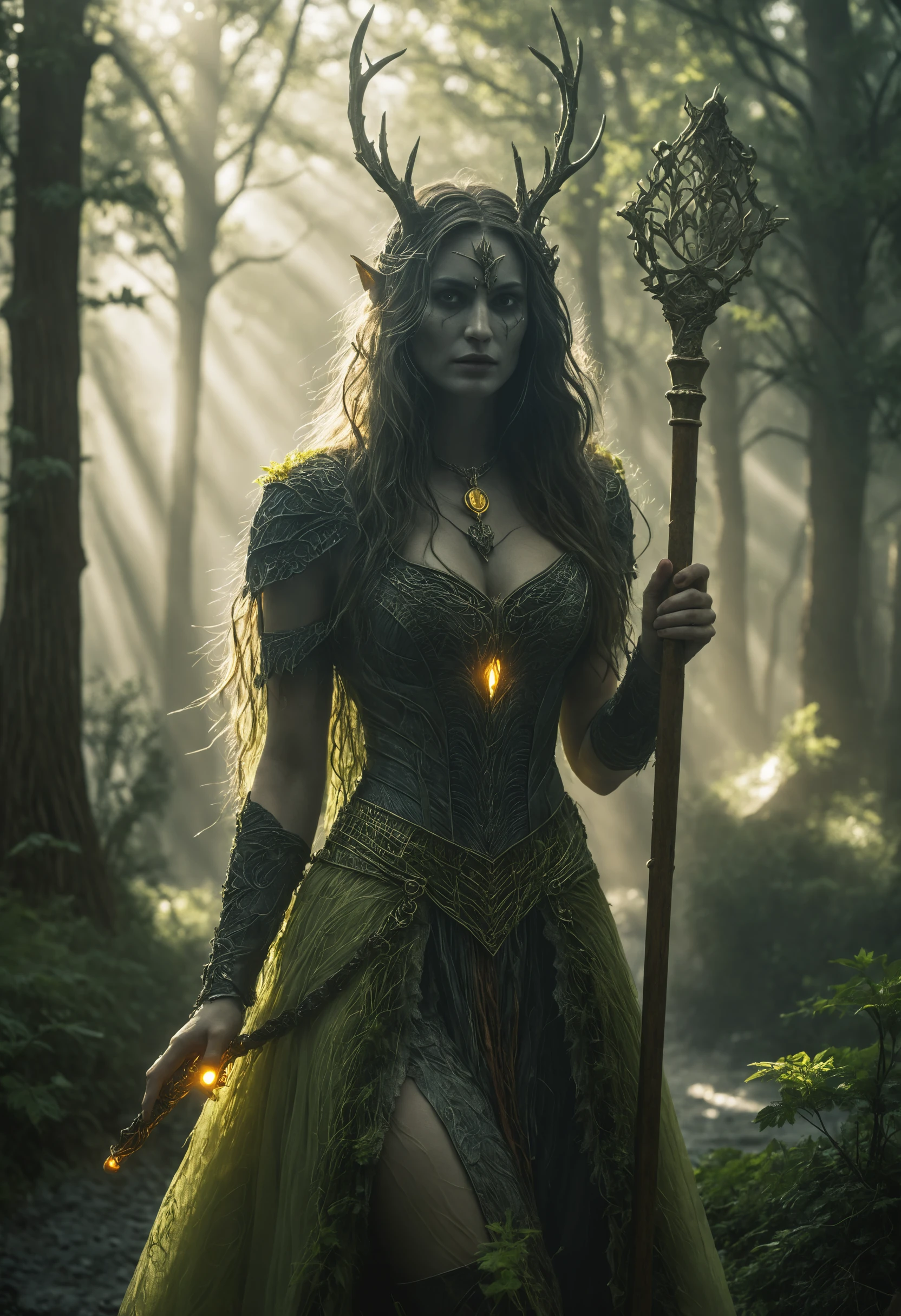 Cinematic gothic fantasy woman in moonlit atmospheric scene