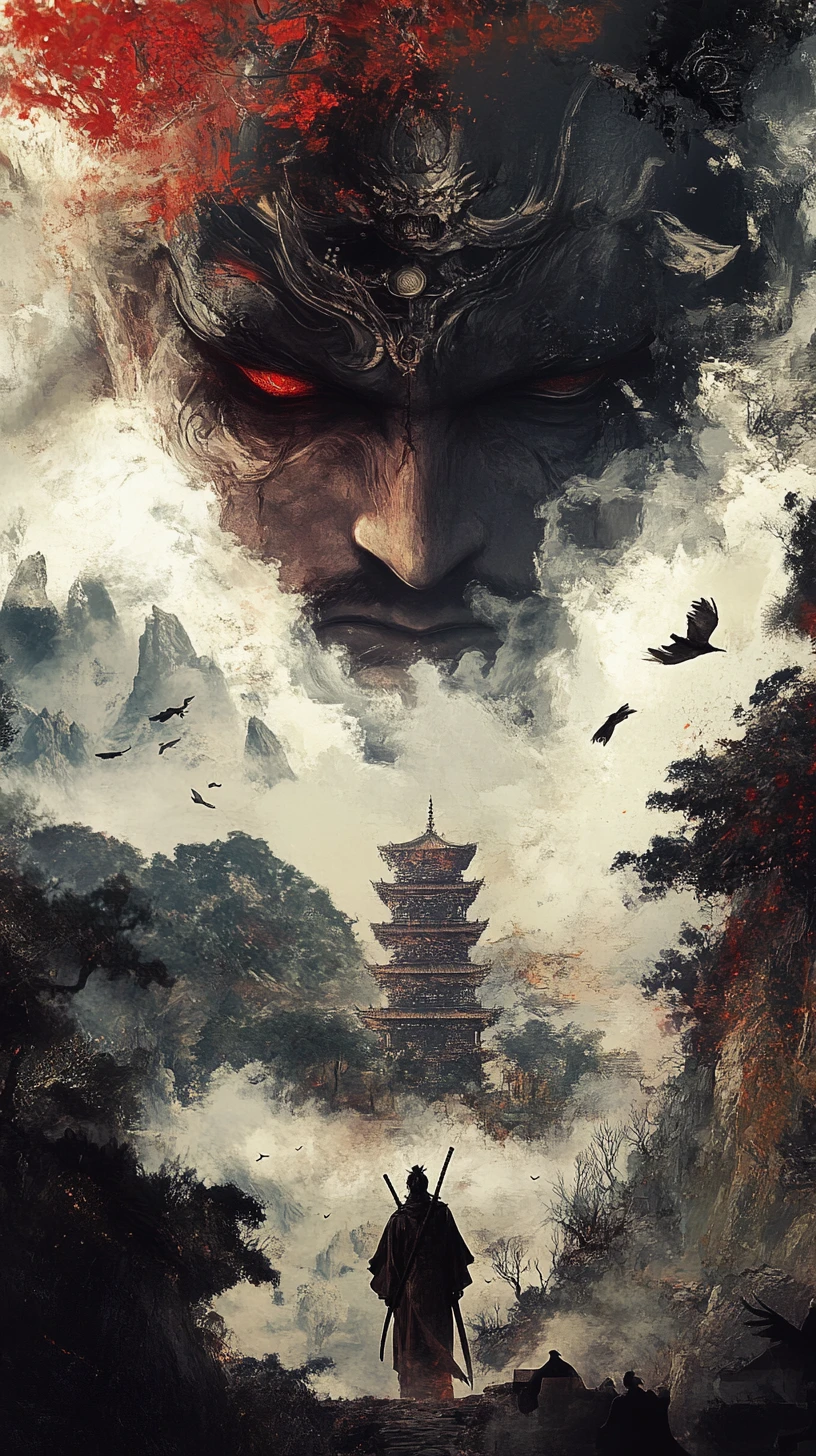 Samurai Surreal em um Mundo Ilusório de Fantasia Sombria