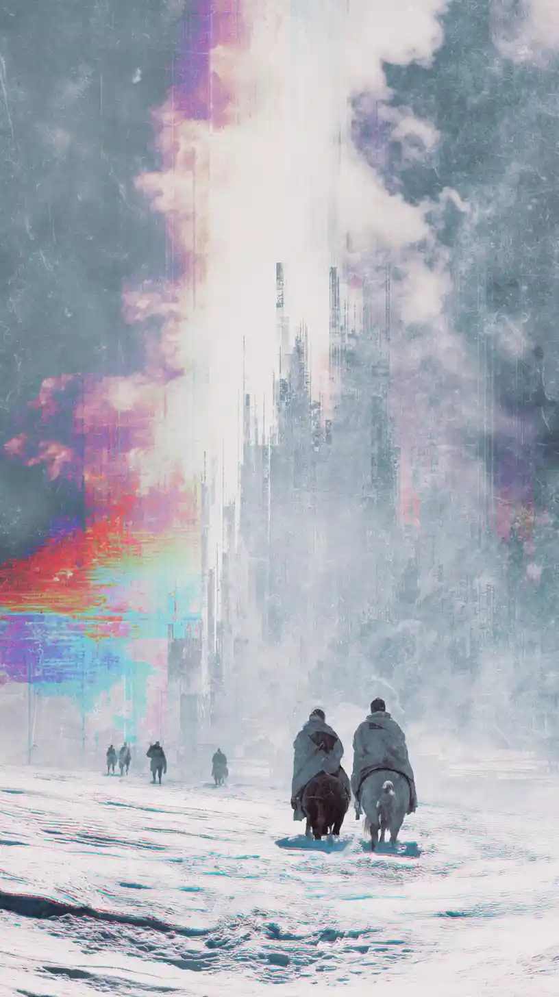騎士與冰雪魔物的超現實冰封要塞