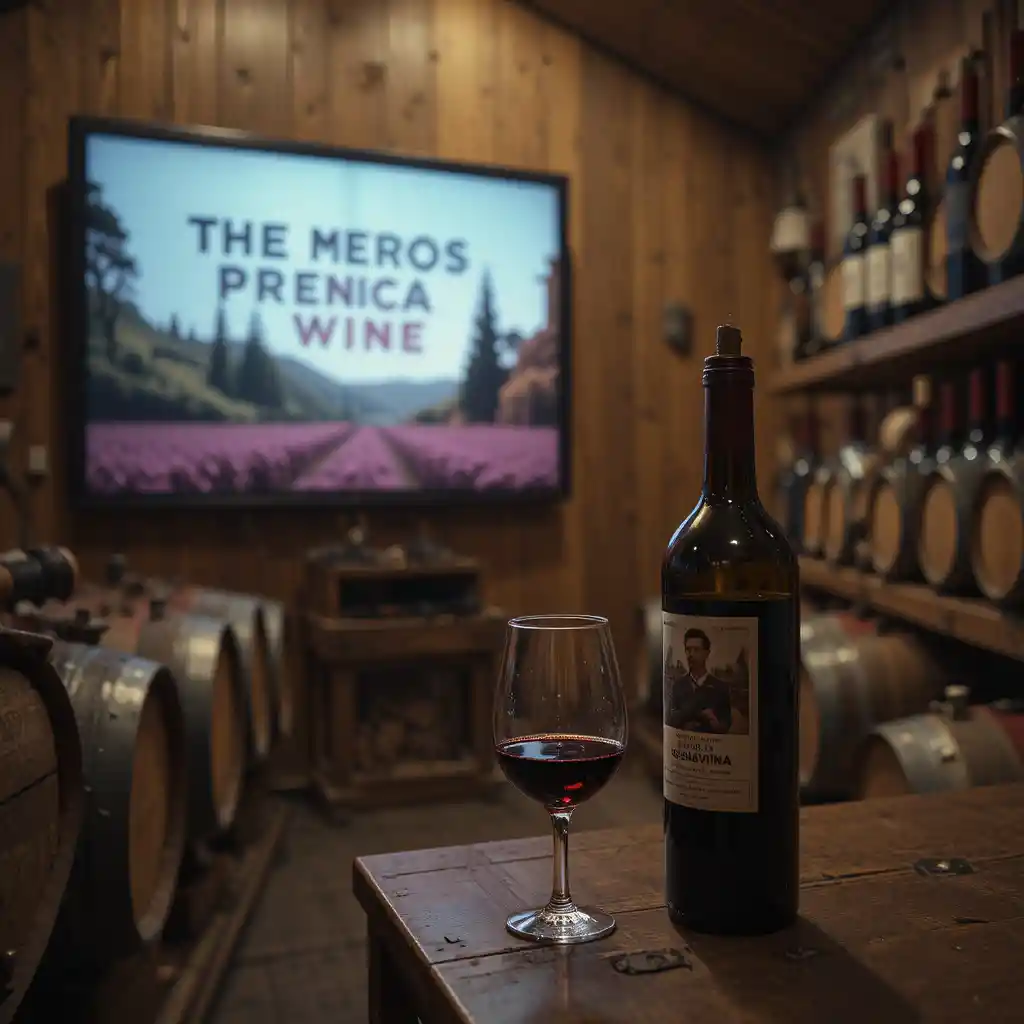 Television Displaying Wine Advertisements In A Wine Cellar