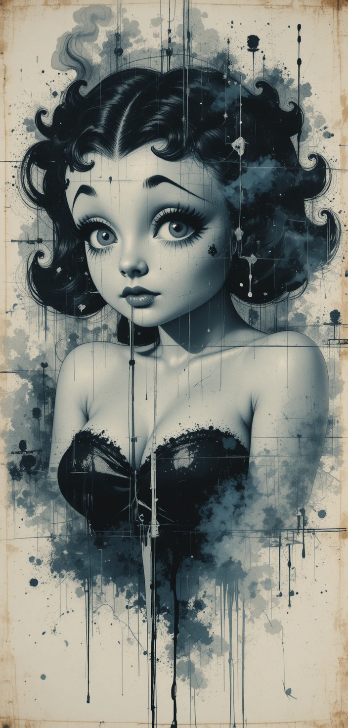 Fragmented monochrome portrait of a woman in collage style