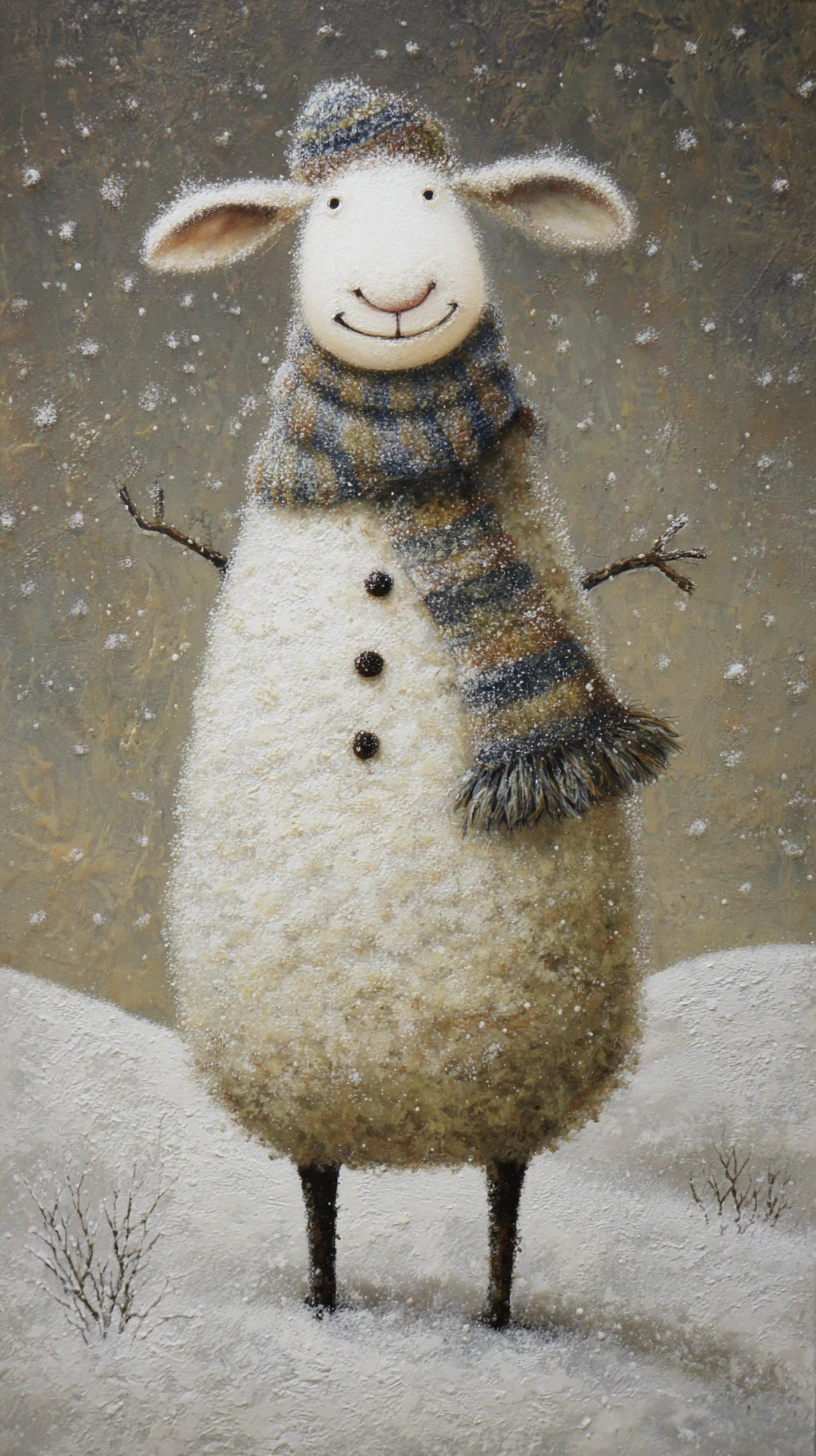 Verspielter anthropomorpher Schaf-Schneemann in winterlicher Schneelandschaft