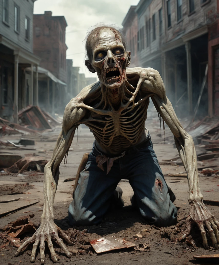 Zombie rampant hors de la terre avec une main pourrie tendue