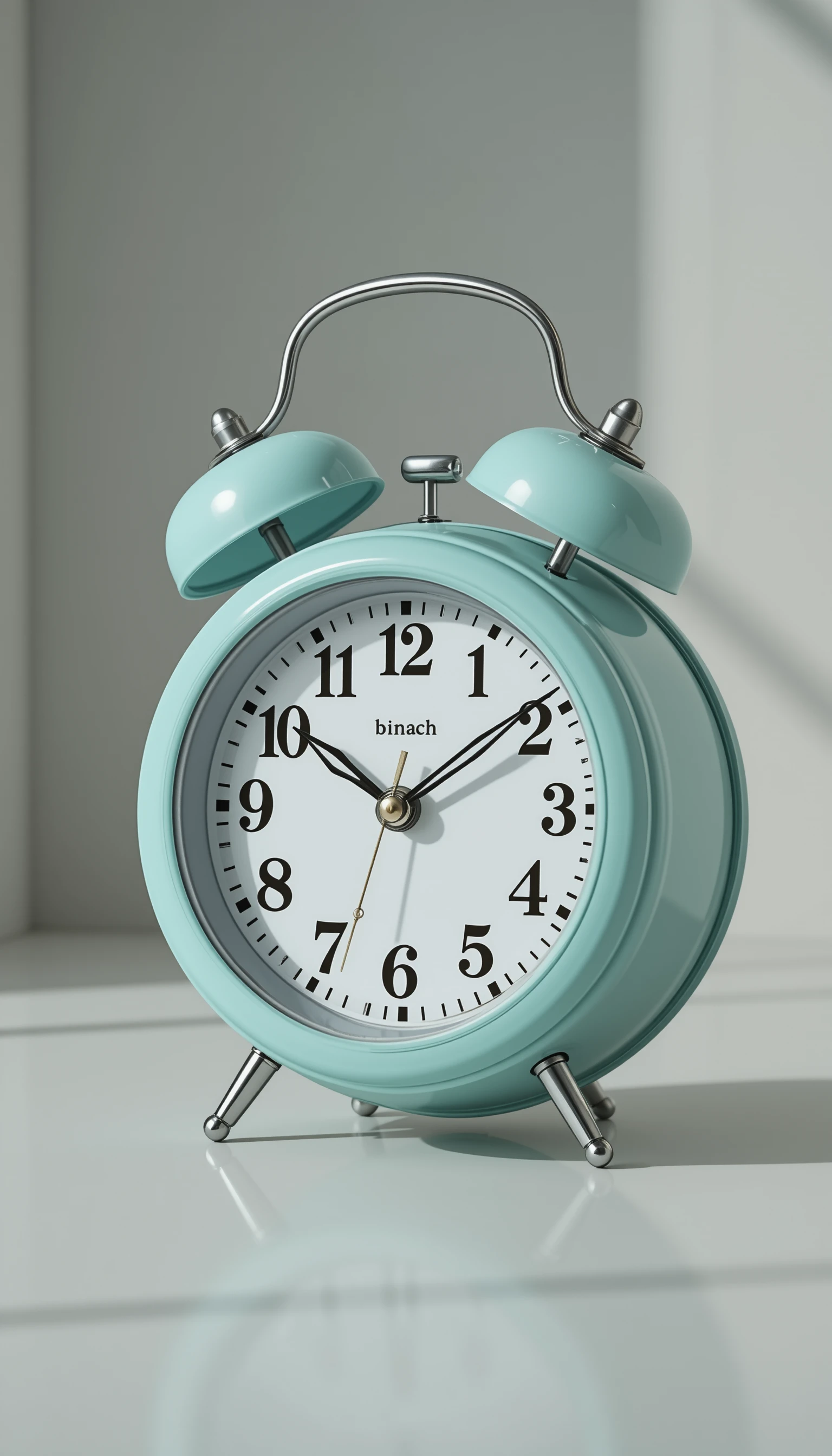 Vintage turquoise 3d alarm clock in a minimalist setting
