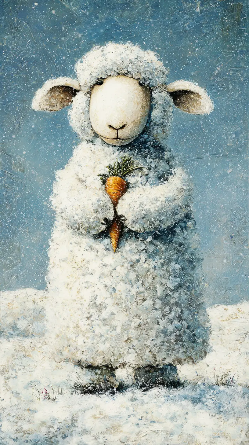 Bonhomme de neige mouton anthropomorphe et fantaisiste dans un paysage d’hiver enneigé