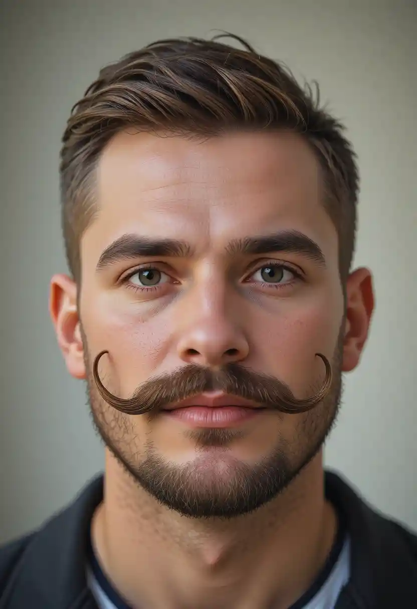 Confident man with styled handlebar mustache portrait