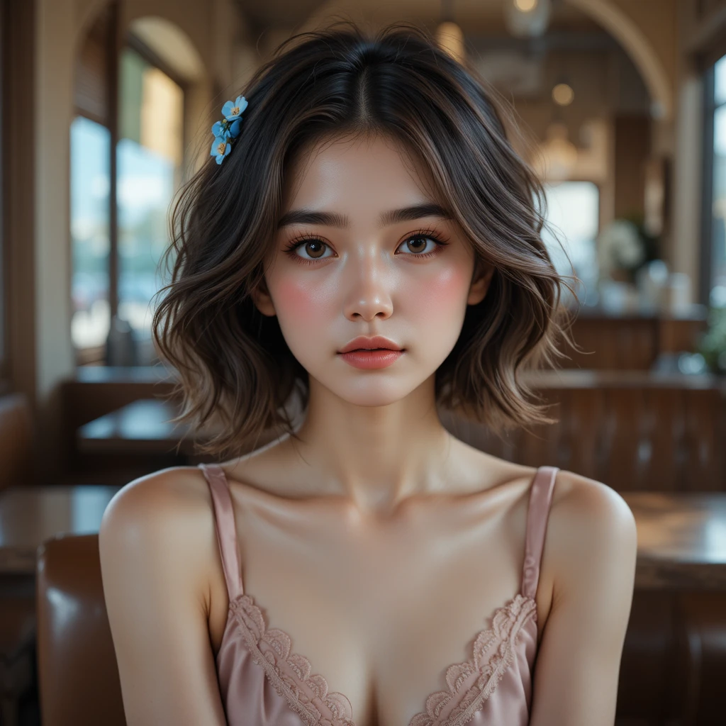 Portrait d’une jeune femme dans l’intérieur chaleureux d’un café