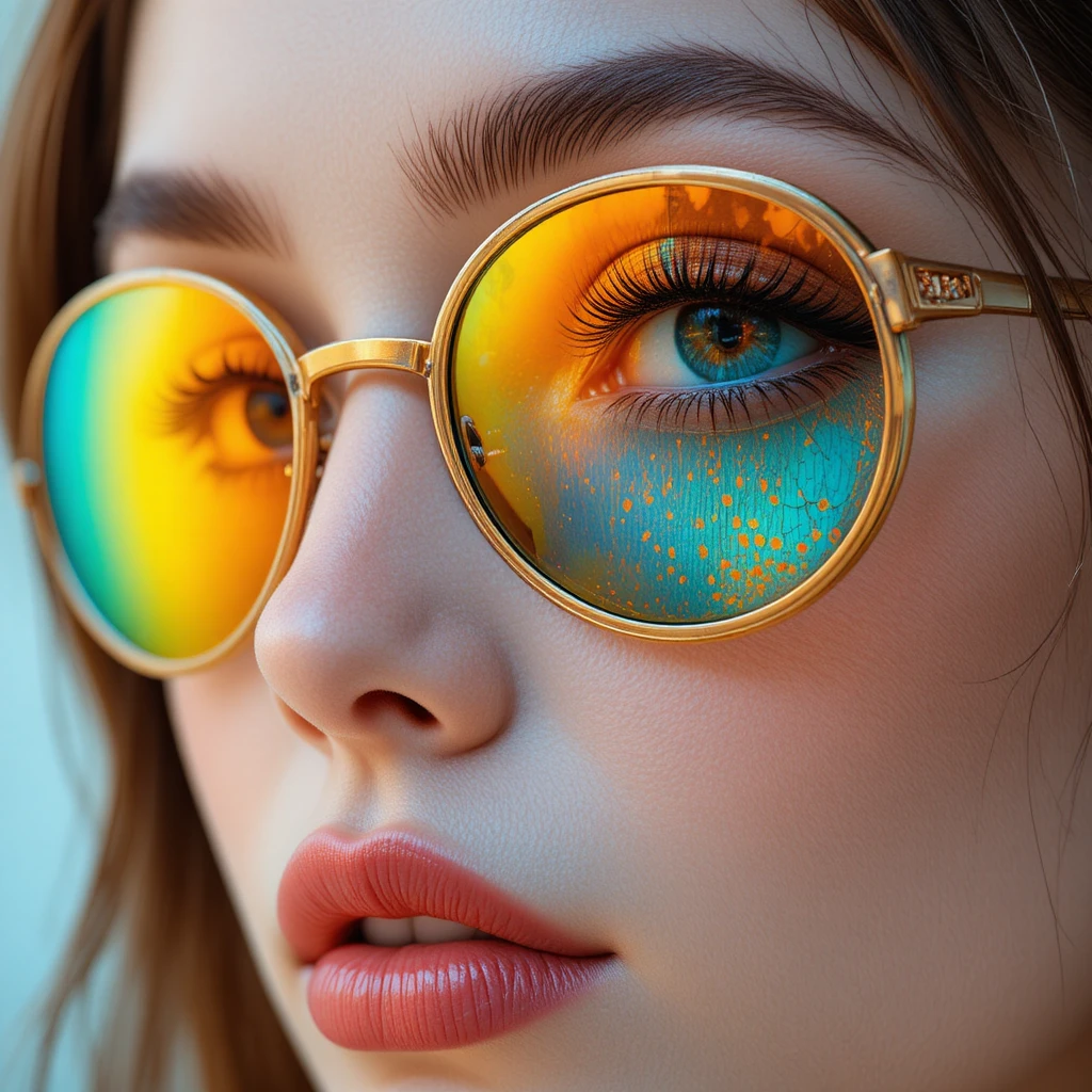 Innovative Metallsonnenbrille mit blau-orangefarbenen Verlaufs-Gläsern