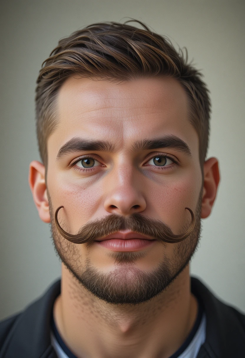 Portrait d’homme confiant avec moustache handlebar stylisée