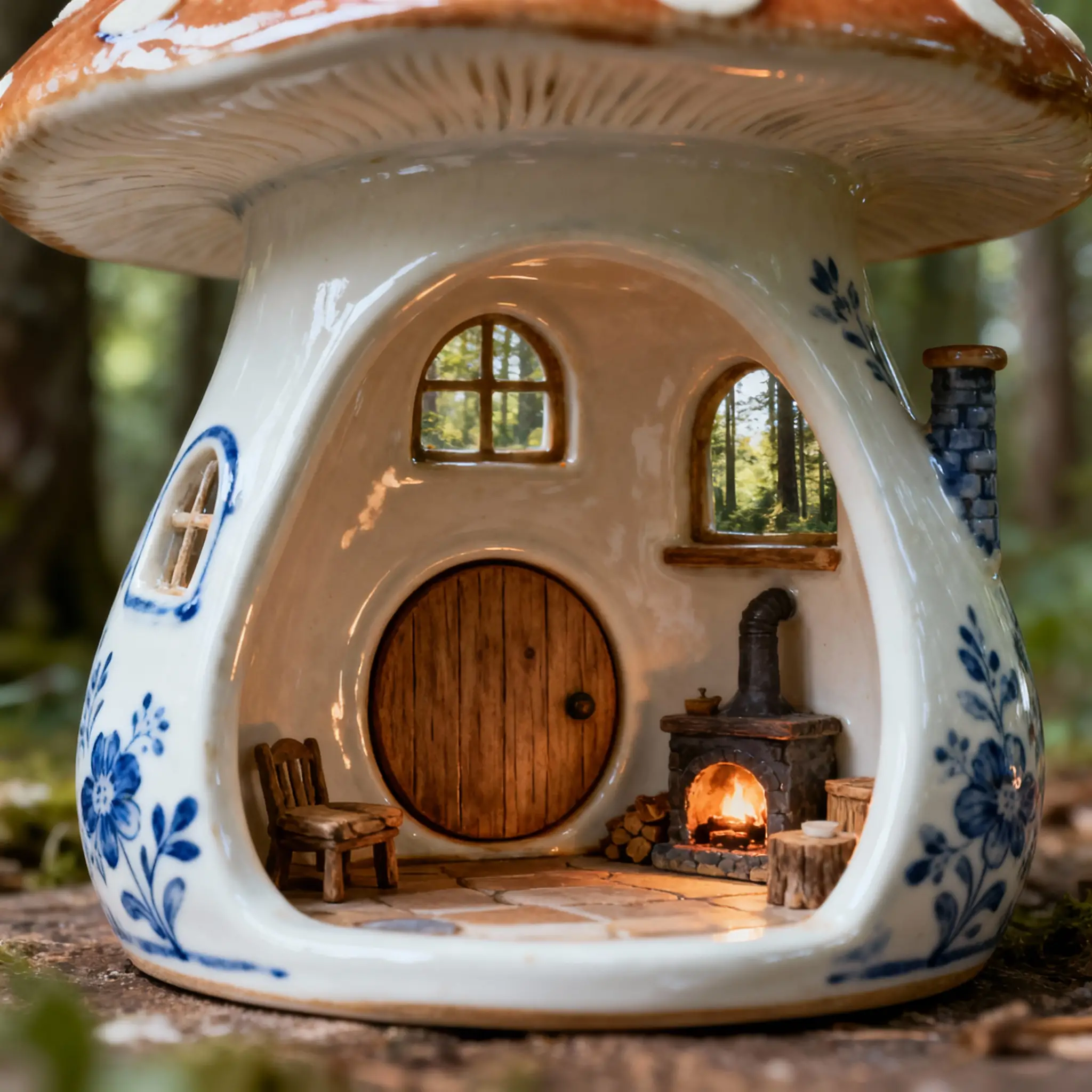 充滿童趣的陶瓷蘑菇小屋溫馨室內