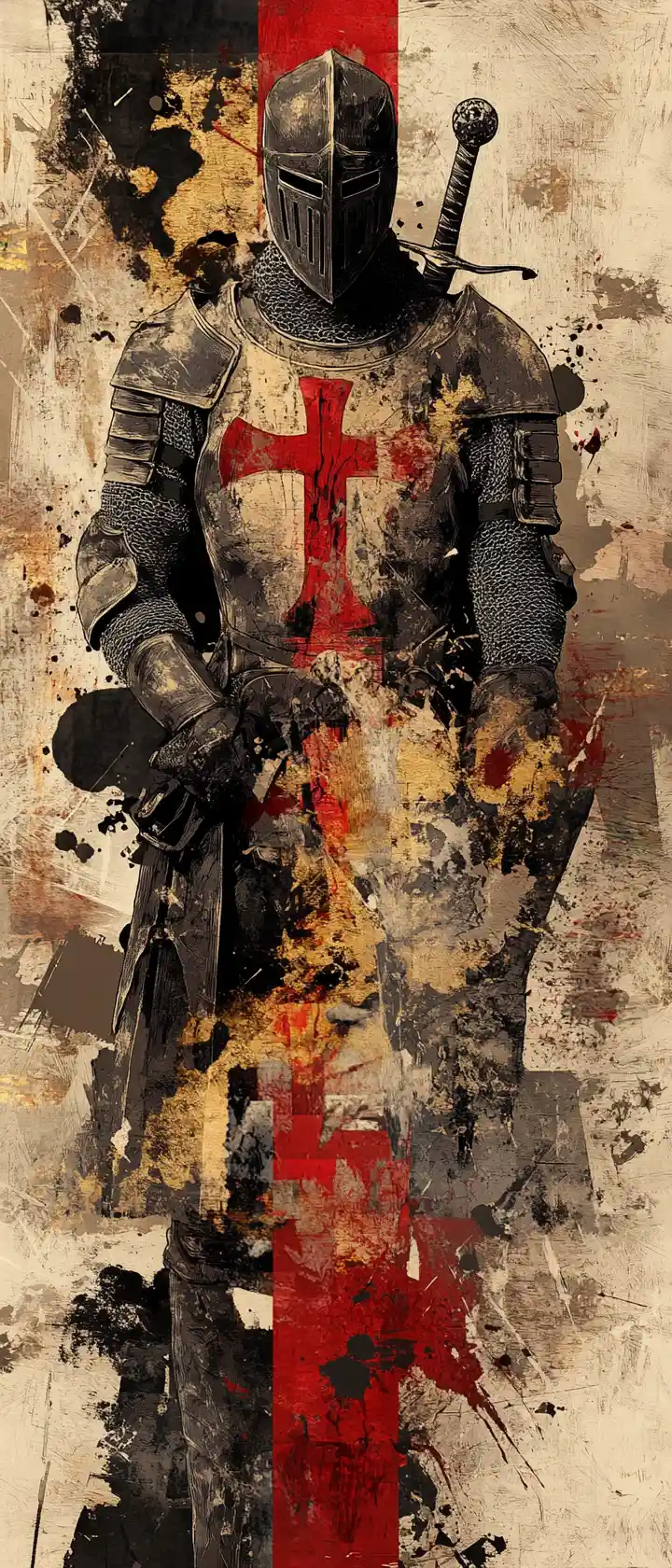Abstract portrait of a templar knight in fragmented collage