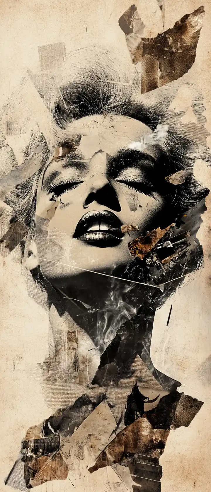Fragmentiertes monochromes Porträt einer Frau in Collageform
