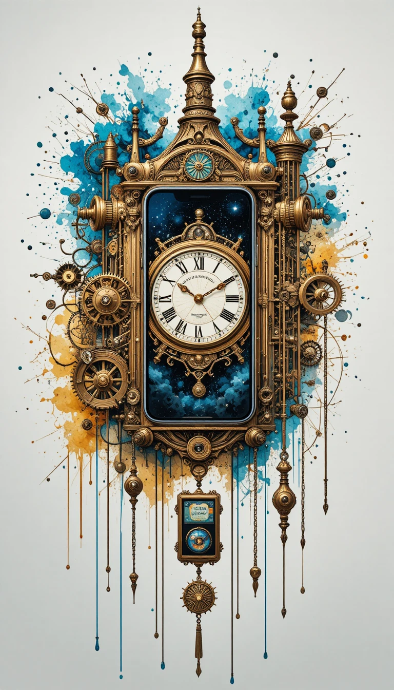 Reloj de smartphone steampunk fusionado con engranajes de latón
