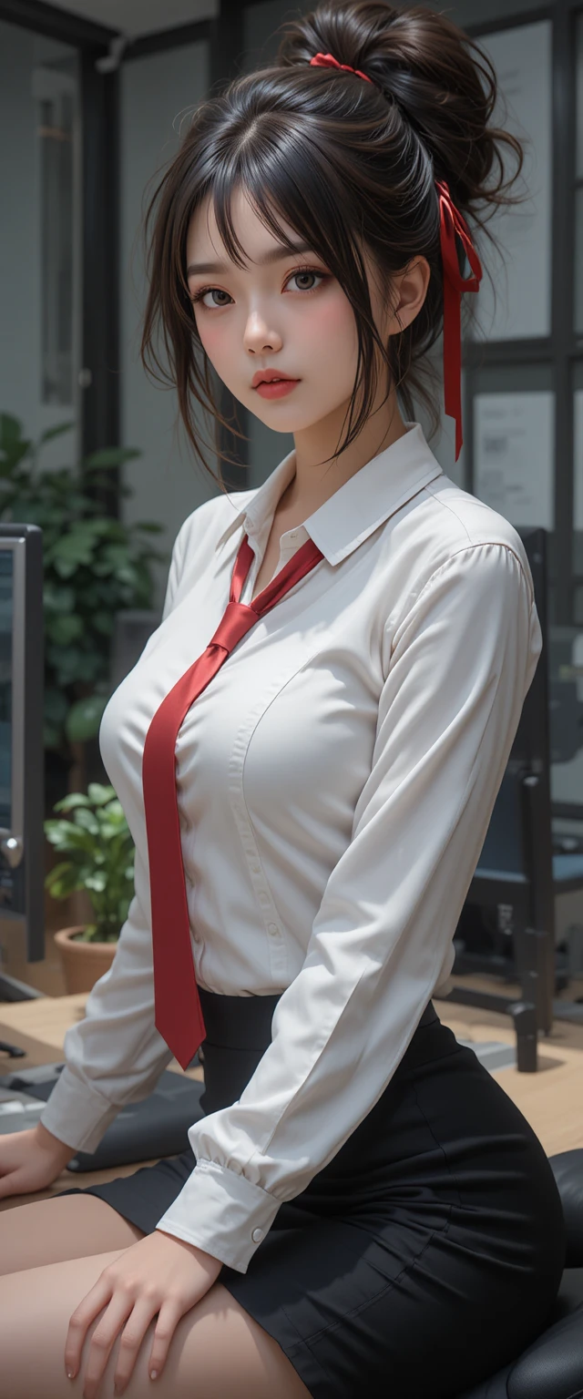 白色襯衫與黑色裙子的日本辦公室女性
