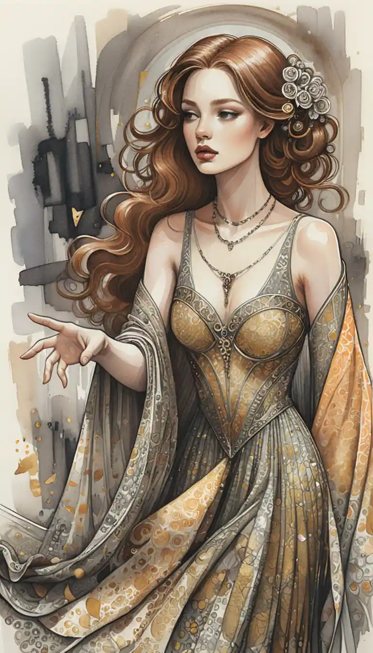 Melancholic woman before a glowing golden moon