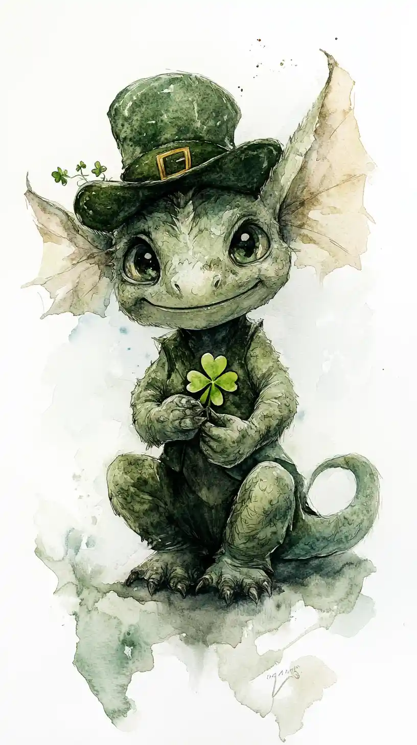 手持小三葉草的奇幻水彩小妖精
