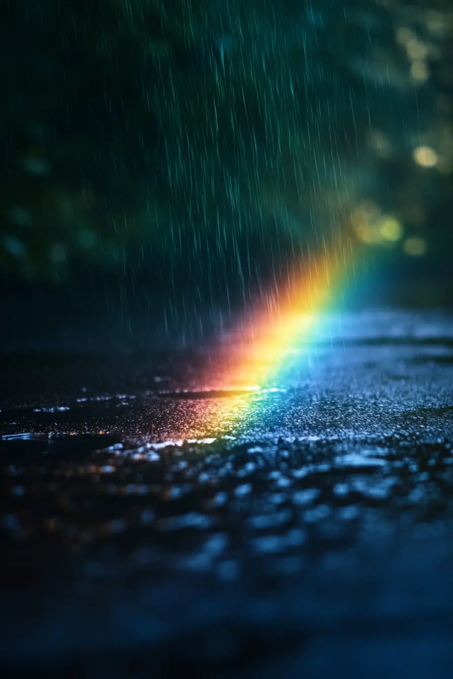 夜の雨の中で幸せそうに泣く人