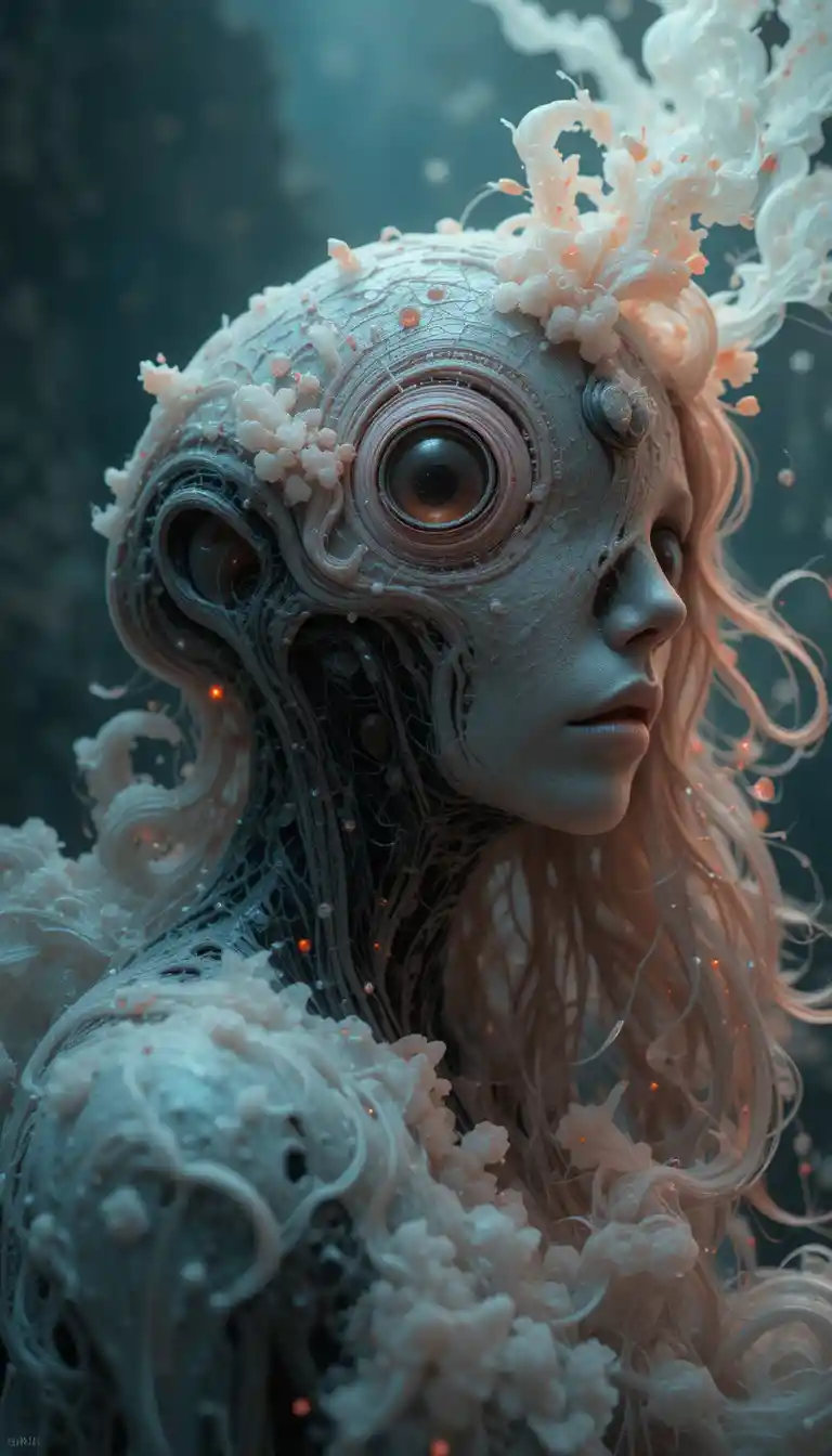 Furchterregender Alien in einer dunklen Sci‑Fi‑Szene