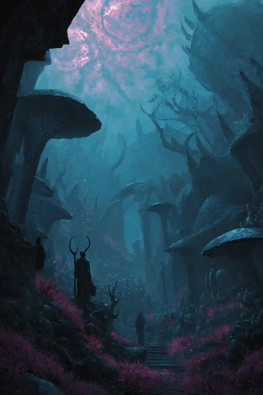 Reino Subterrâneo Surreal de Criaturas Míticas Oníricas