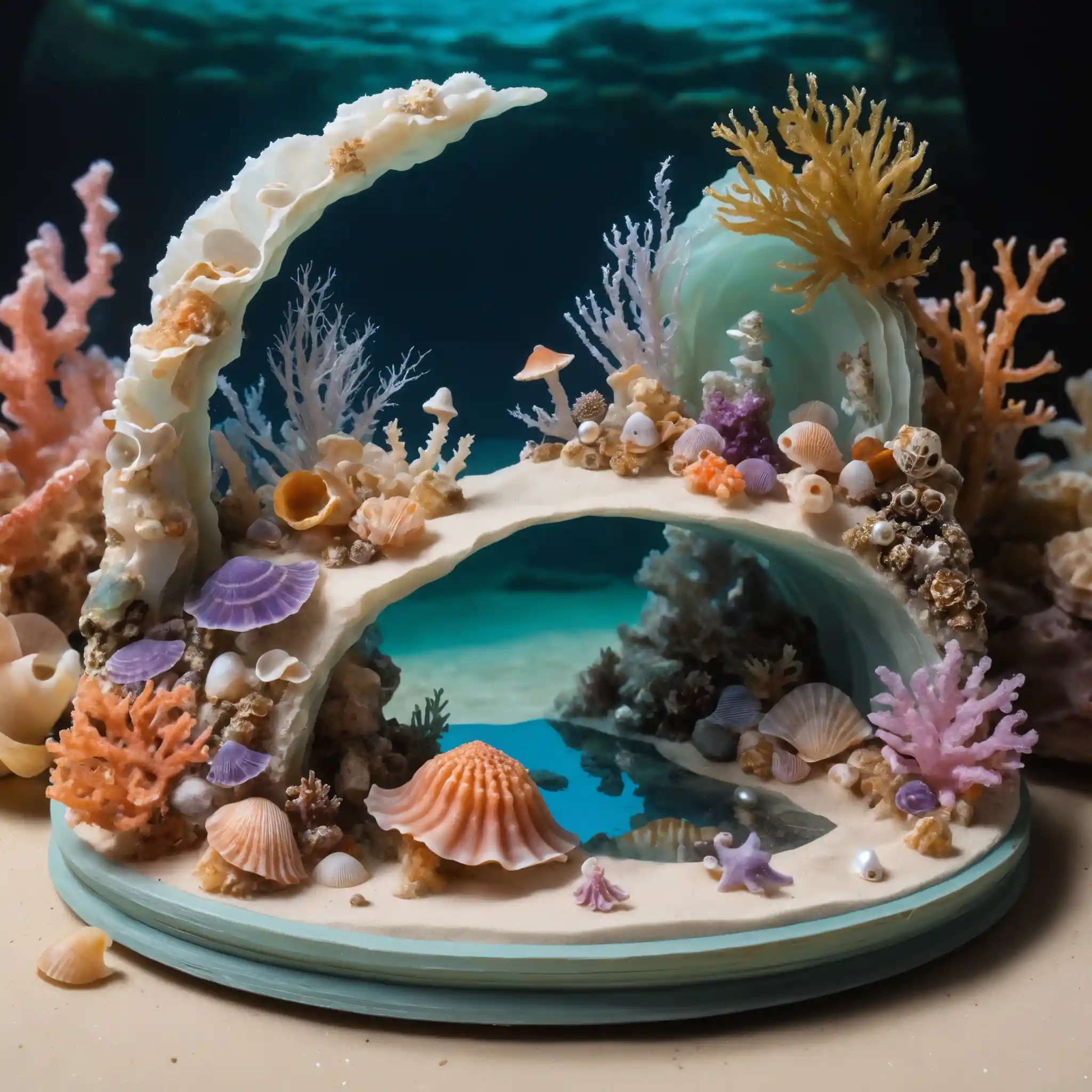 かわいいカートゥーンの海の生き物がいるミニチュア珊瑚礁ジオラマ