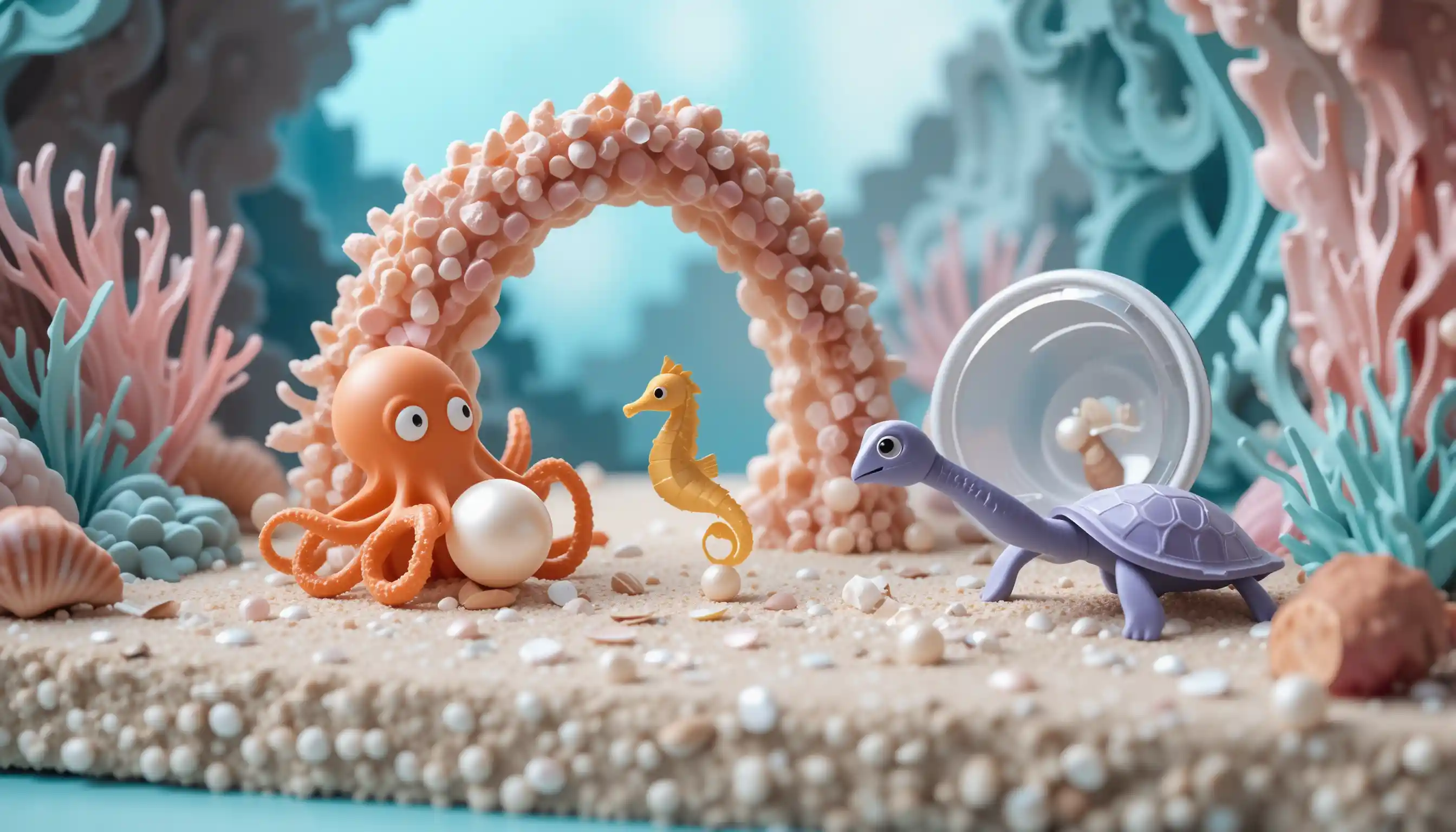遊び心あふれる海の生き物たちのミニチュア珊瑚礁ジオラマ