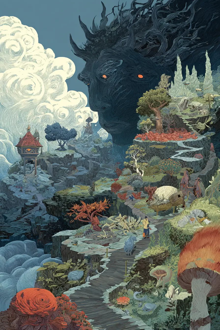 Regno sotterraneo surreale di creature mitiche oniriche