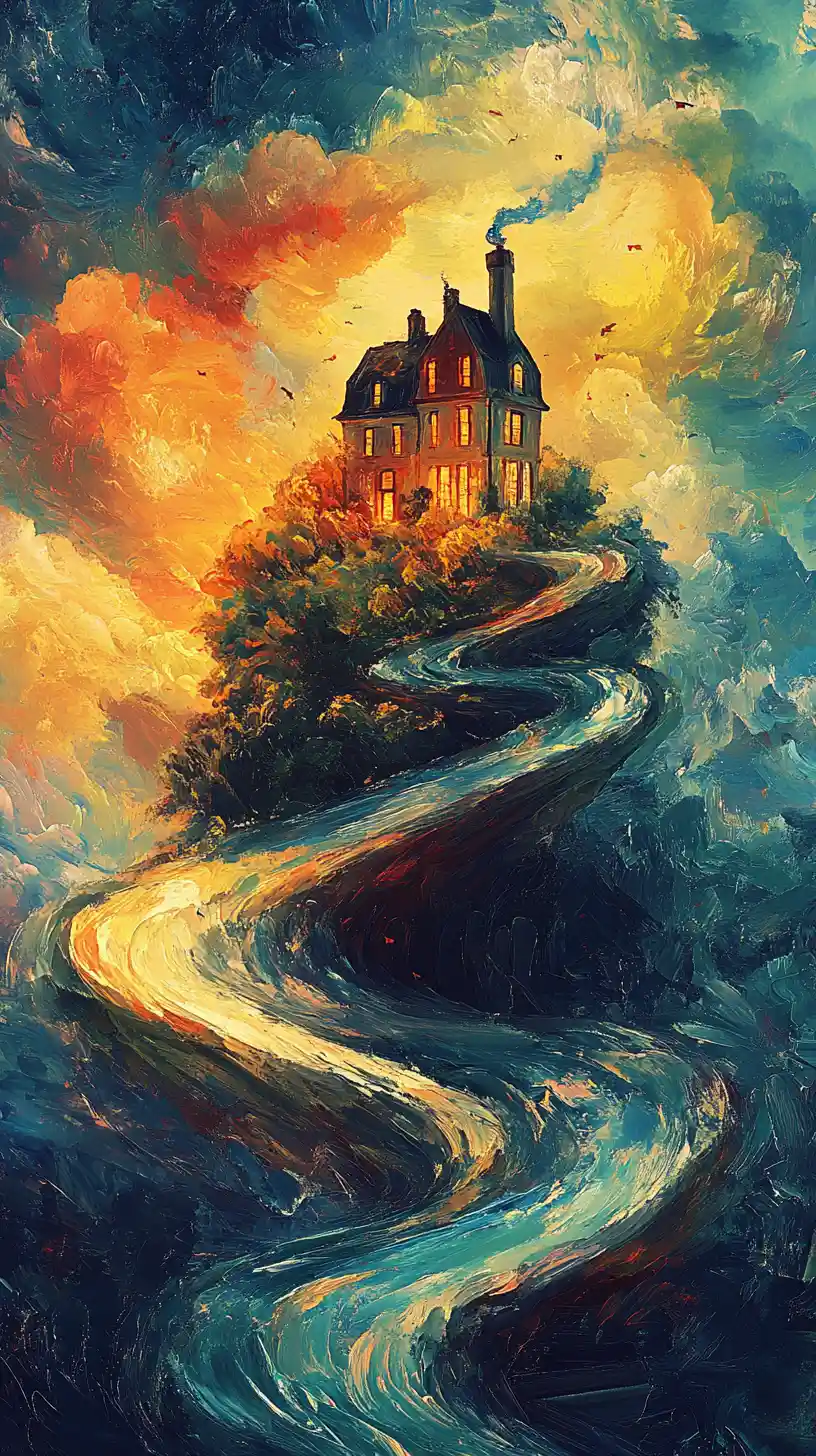 Surreales verdrehtes Haus aus einem traumgleichen Reich