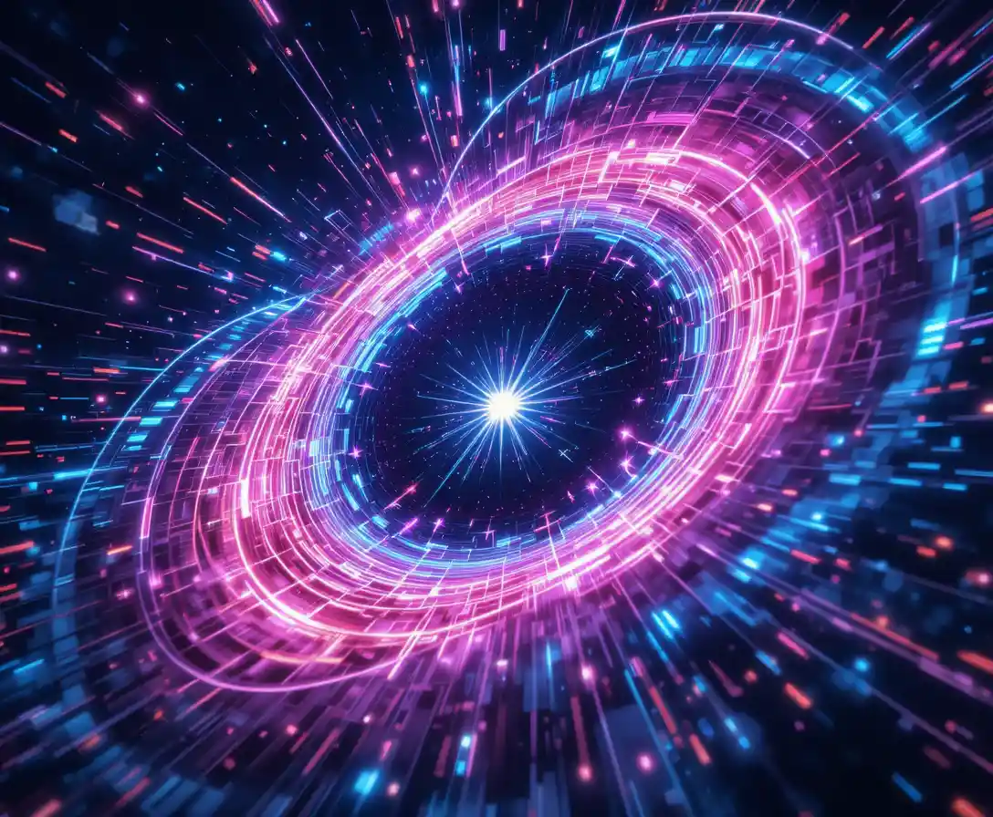Warp-Sprung durch streifende Sterne und bunte Verzerrungswellen