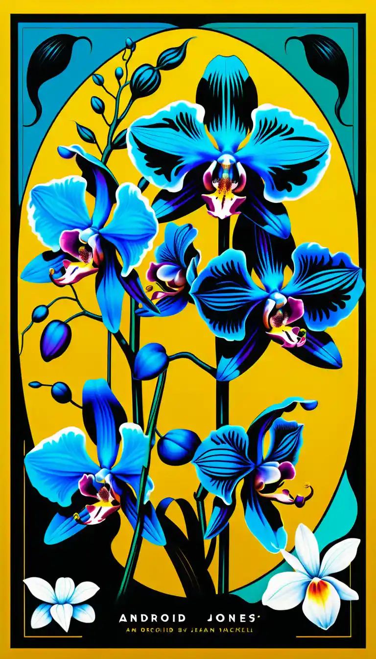 Grafik-Flyer mit Vektorillustration einer schwarzen Orchidee