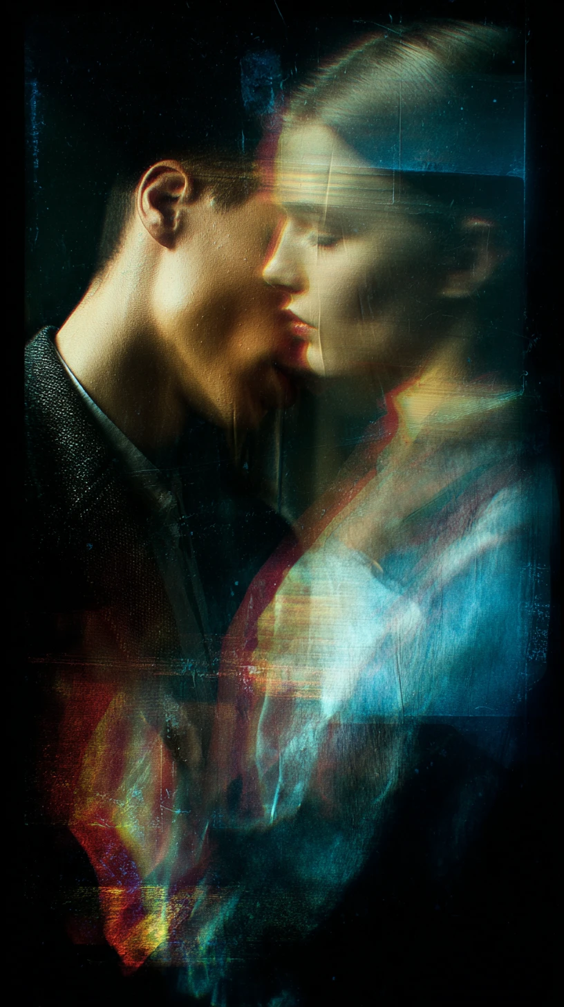 Close up farewell between distant lovers in cinematic style