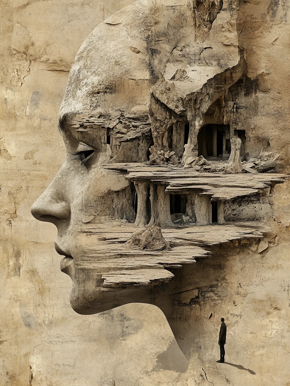Arte 3D simbolica della saggezza che emerge dallo spazio negativo