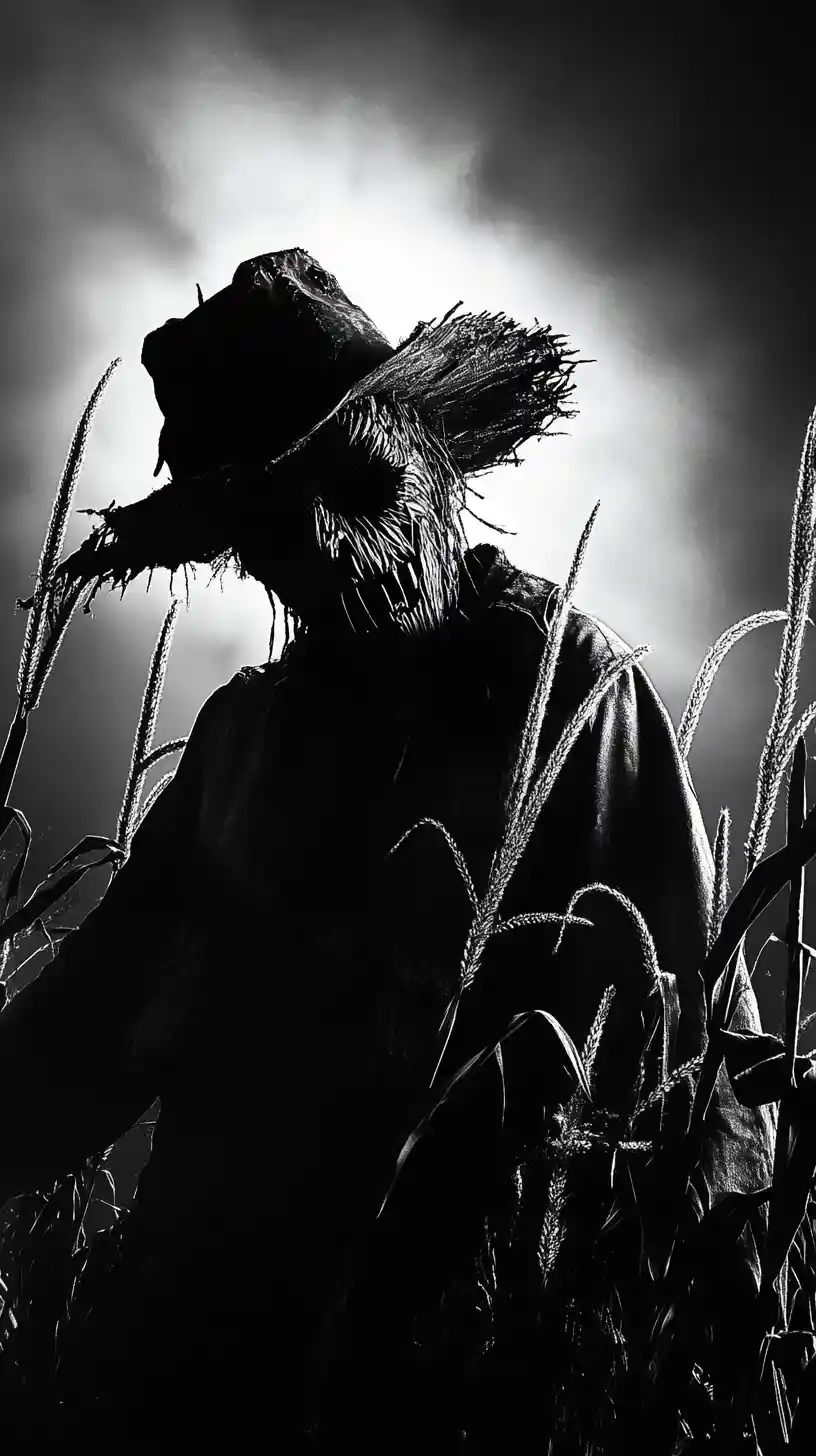 Espantapájaros siniestro al borde de un maizal