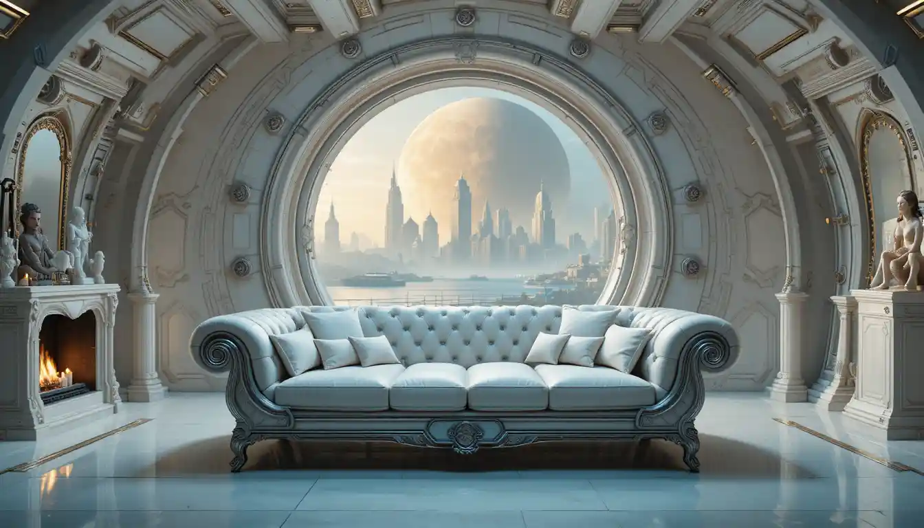 Chambre Industrielle Baroque Futuriste avec Canapé Métallique pour le Coucher