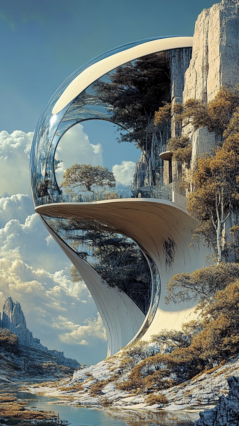 Casa surreal retorcendo-se por um reino onírico em loop