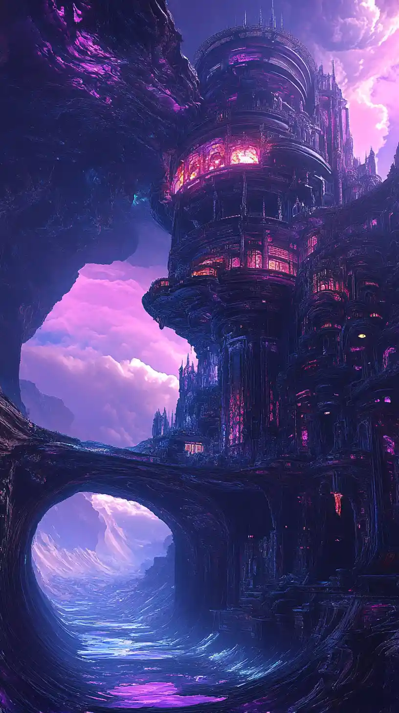Casa surreal retorcendo-se por um reino impossível em looping