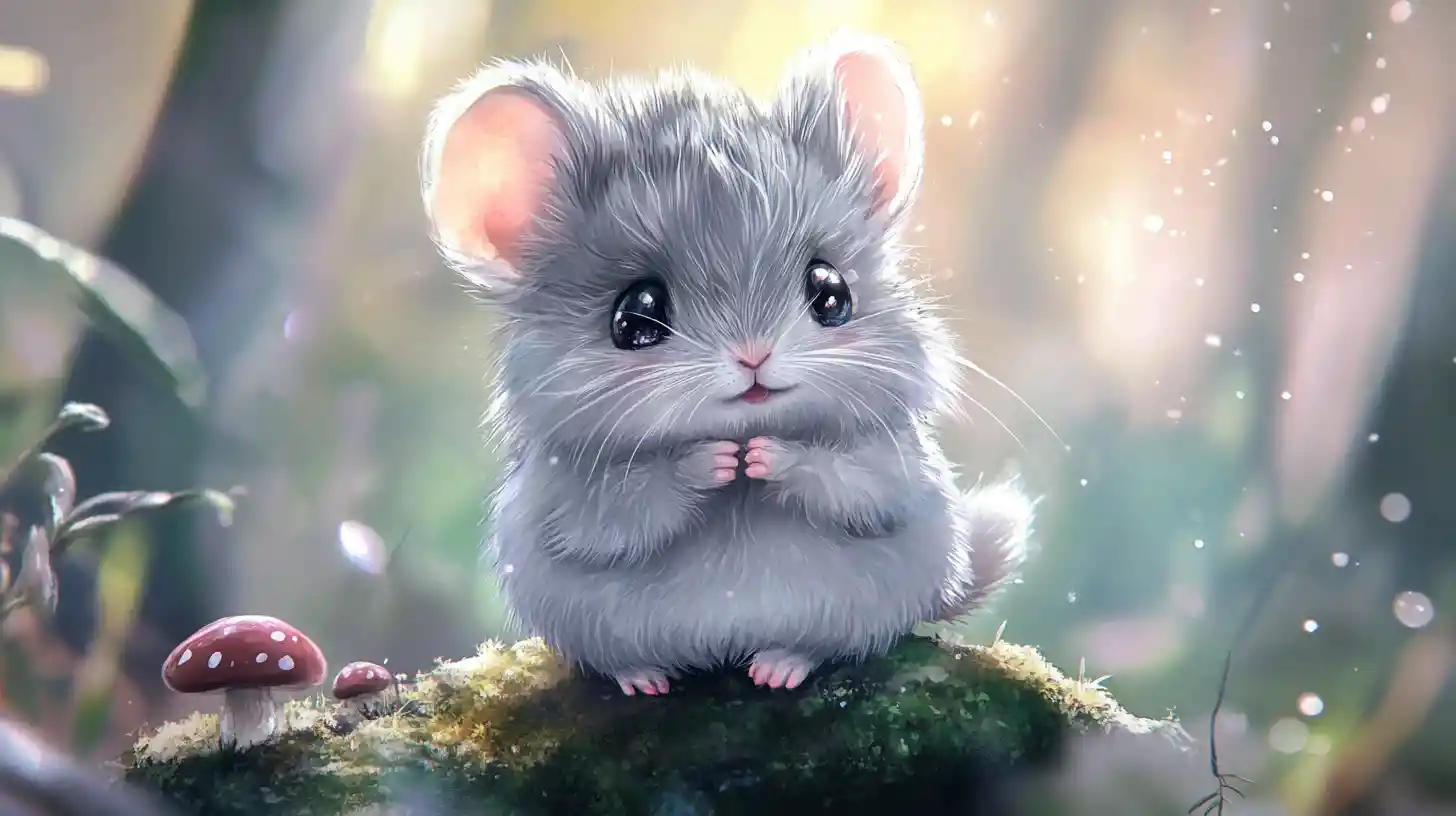 Adorable bebé chinchilla en primer plano sobre roca musgosa