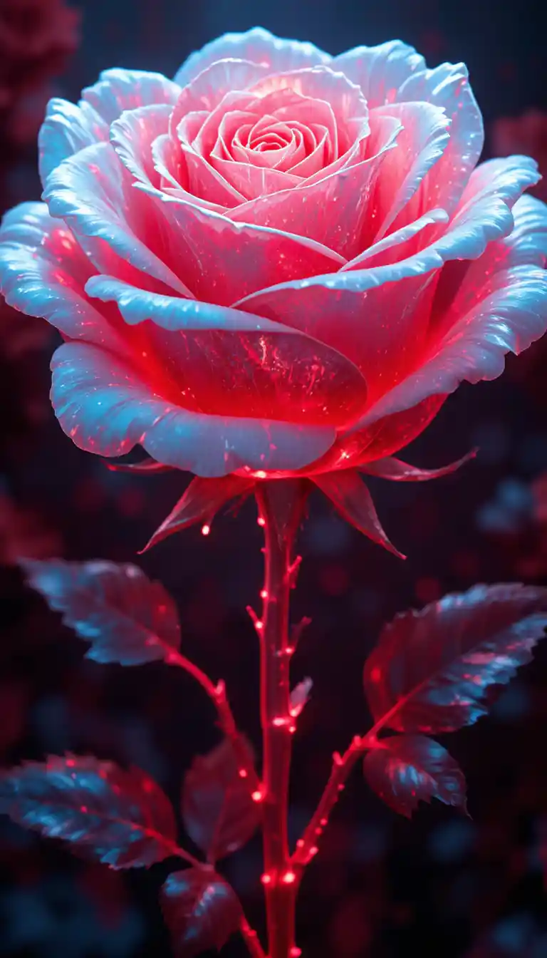 Rosa branca brilhante com luz vermelha em espaço abstrato escuro