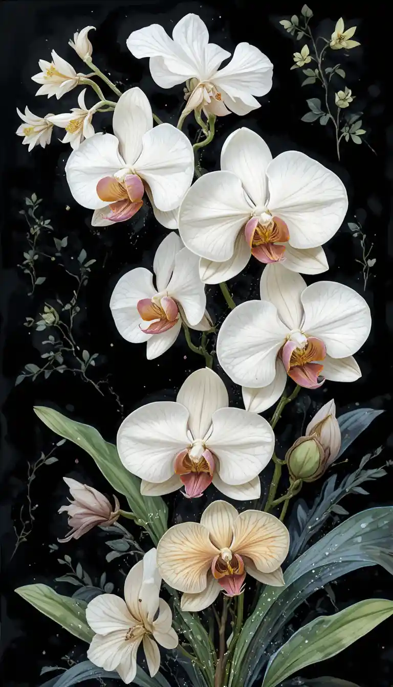 Folleto con ilustración vectorial de flores naturales de orquídea blanca