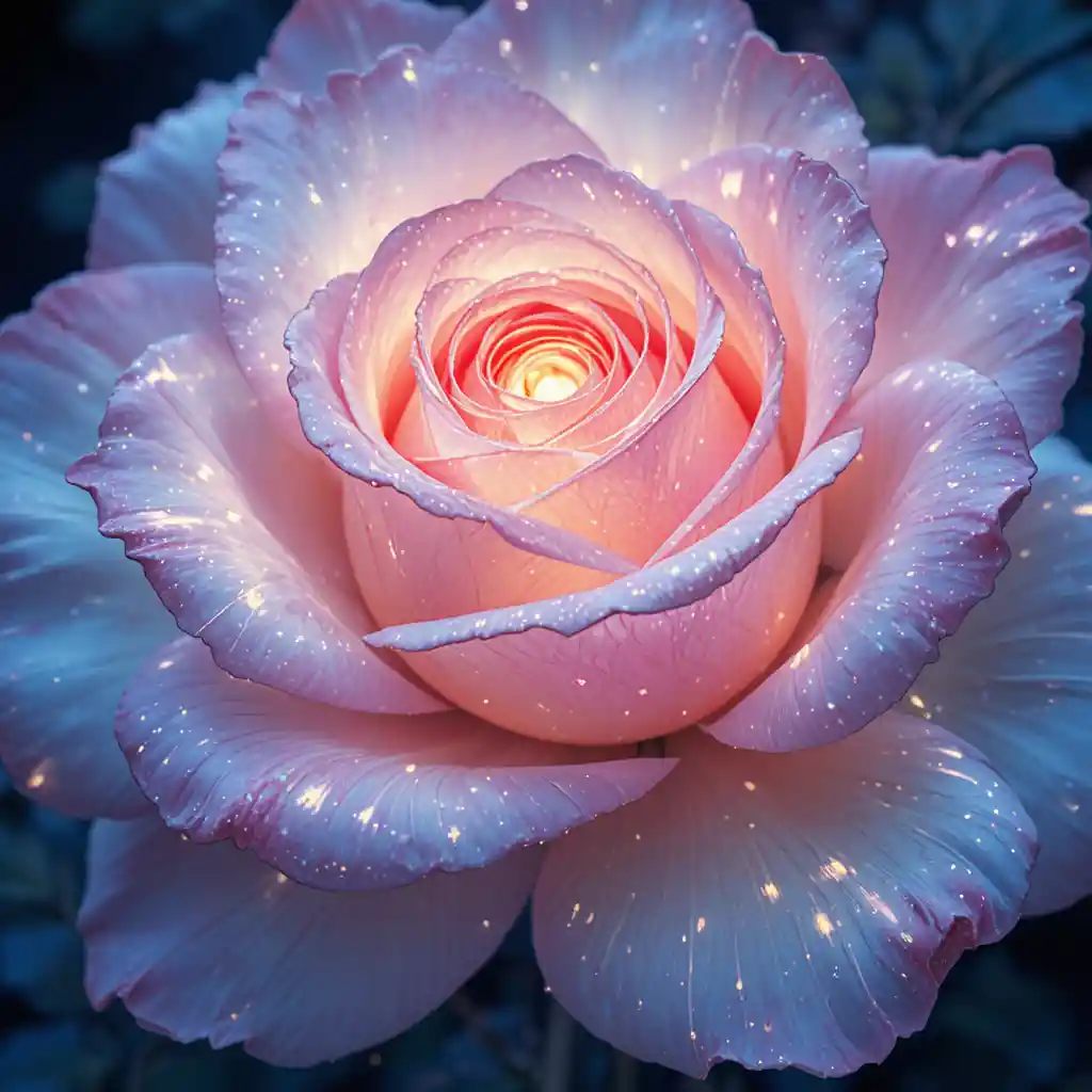 Rosa bioluminescente da sogno in delicato stile acquerello