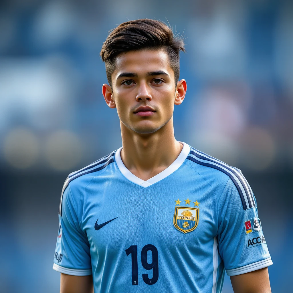 Young Argentine soccer midfielder in blue jersey cutout