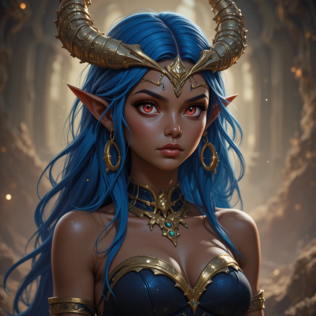 Deusa de olhos vermelhos da discórdia em um mundo de fantasia místico