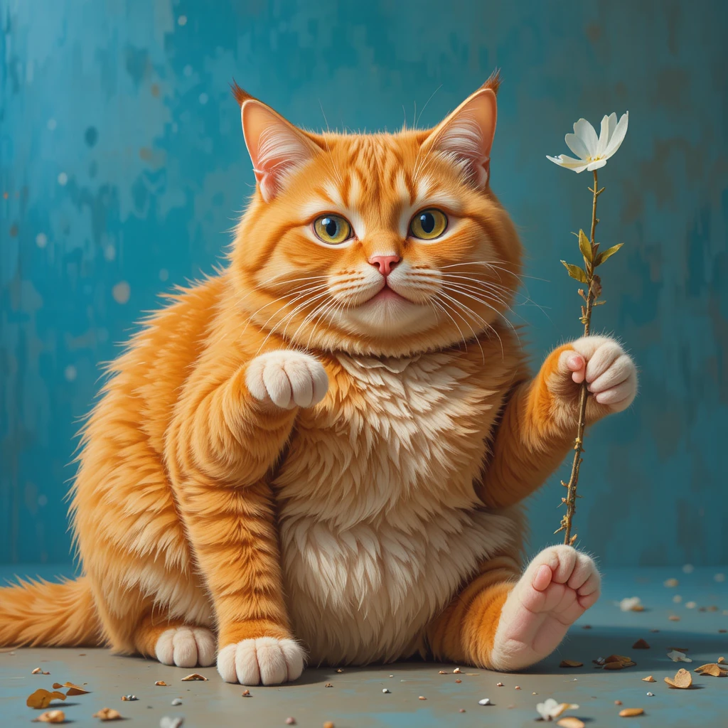 人間のように日常生活を送るリアルなオレンジ色のぽっちゃり猫