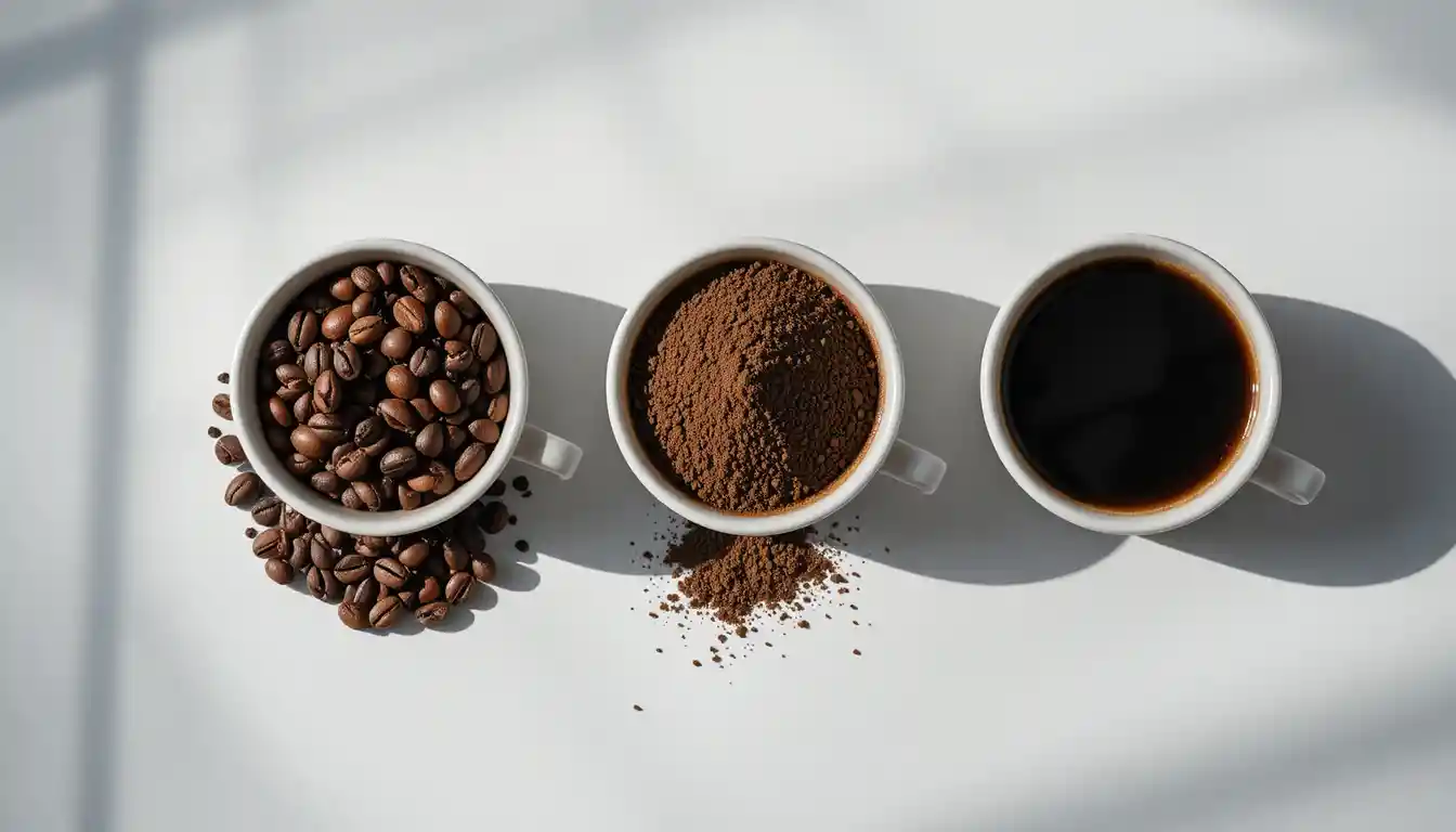 Rangée minimaliste vue de dessus de trois tasses de café blanches