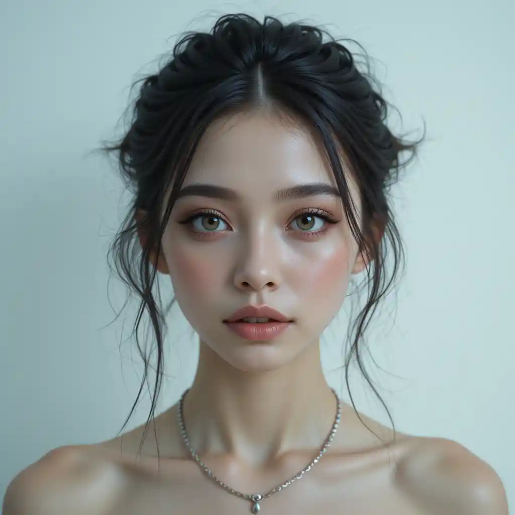 Retrato em close de uma jovem pálida com olhos cinzentos