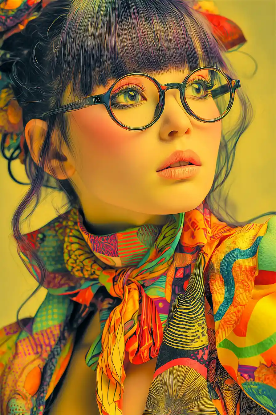古怪鮮豔時尚風格的動漫女子人像