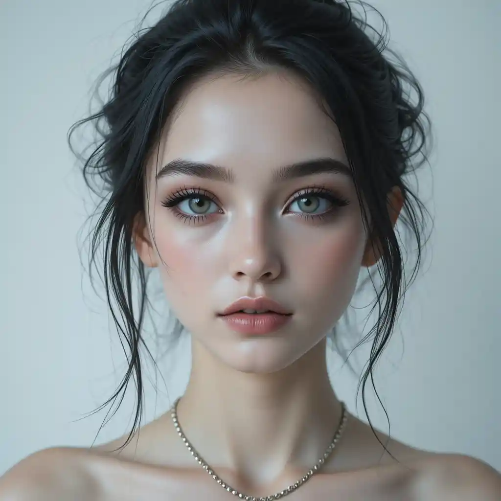 Mysterious close up portrait of a young pale woman