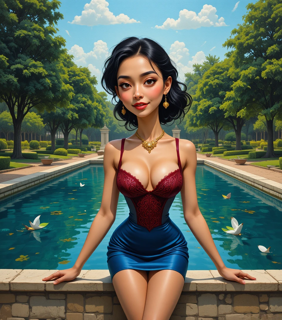 Young woman in ornate strapless bustier portrait