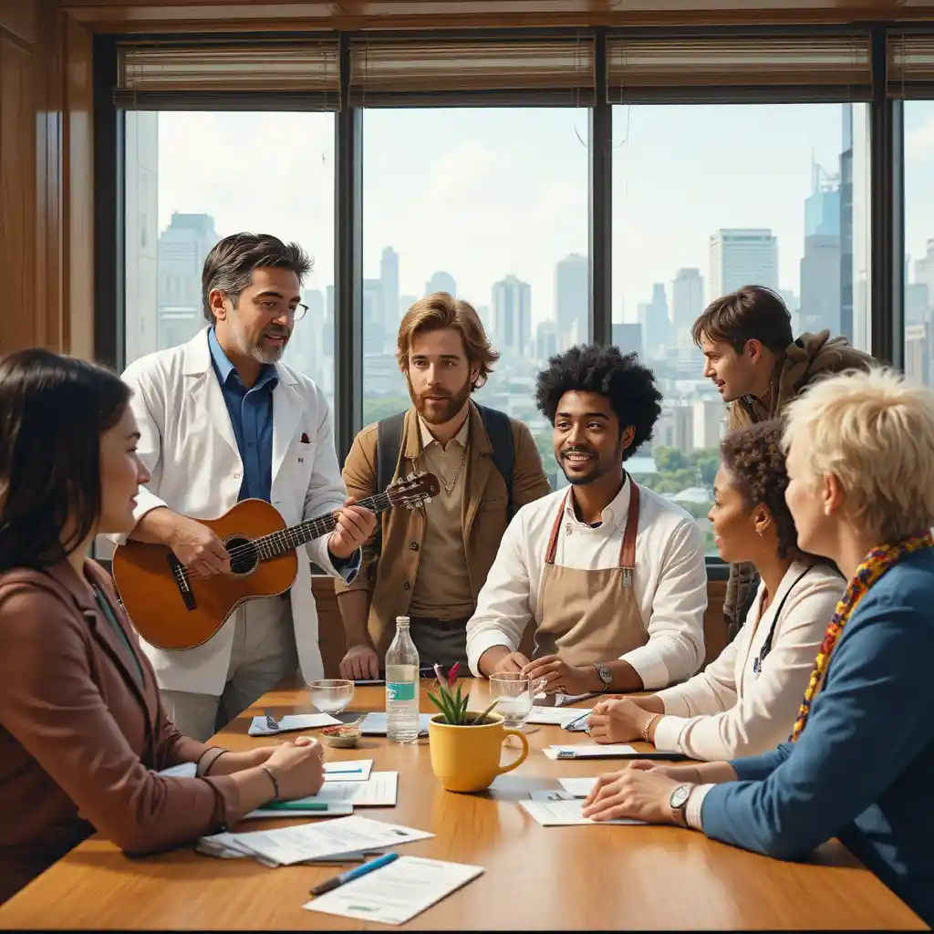 Professionnels divers collaborant et discutant autour d’une table
